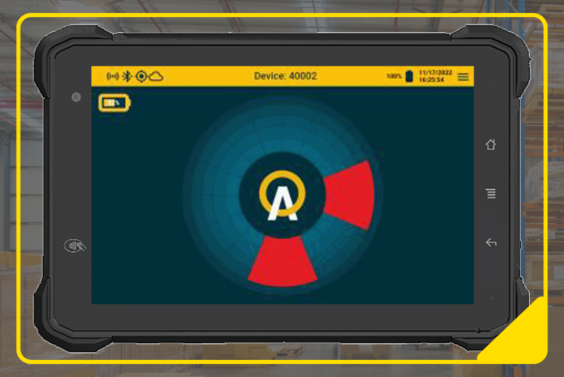 Bildschirm des AME Assistenzsystems mit opitscher Anzeige von Gefahren